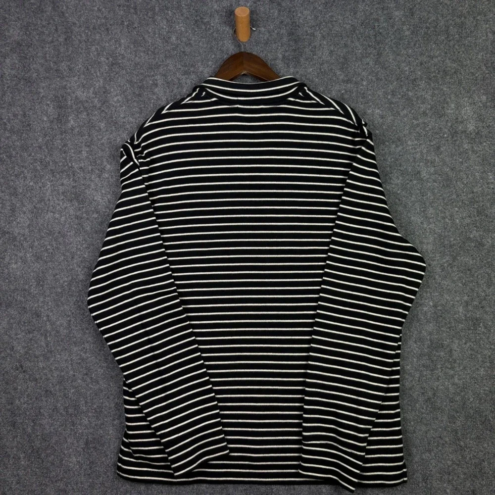 Polo Ralph Lauren Quarter Zip Mens L Black White Striped Pony Logo Pullover NEW